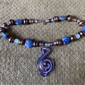 Lapis, Opalite, Glass Musical Note Necklace